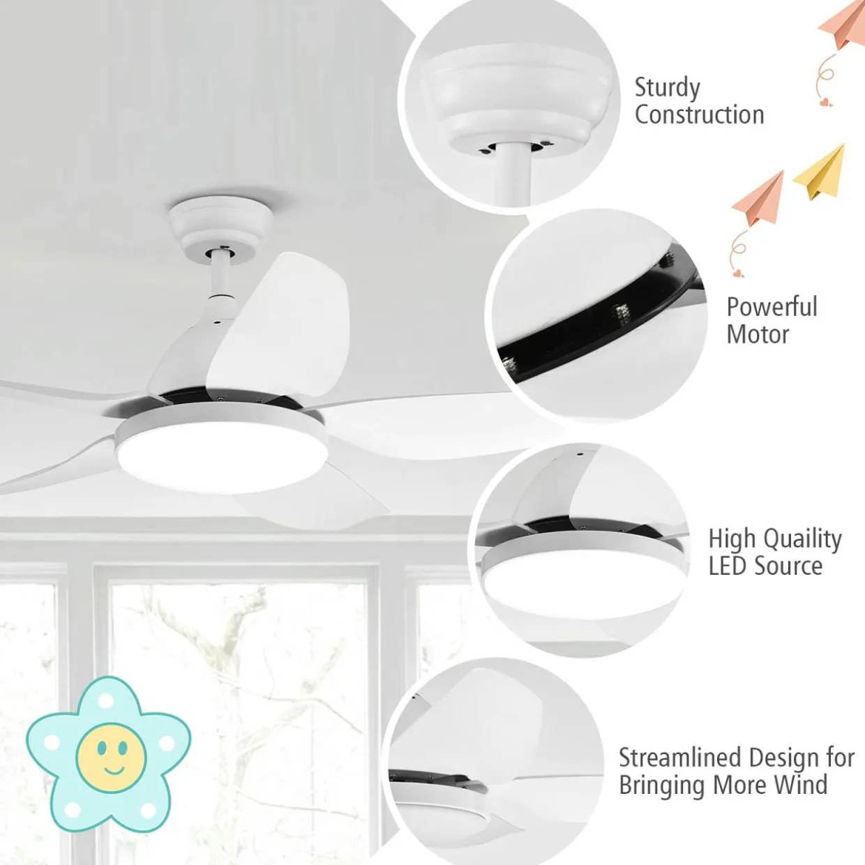 Tangkula 42Inch Ceiling Fan with LED Light and Remote Control, Kids Fan Light with 5 Blades