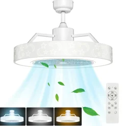 Tangkula 23Inch Ceiling Fan with Lights, Round LED Ceiling Lighting Fan with Invisible Blades & Starry Sky Acrylic Lampshade