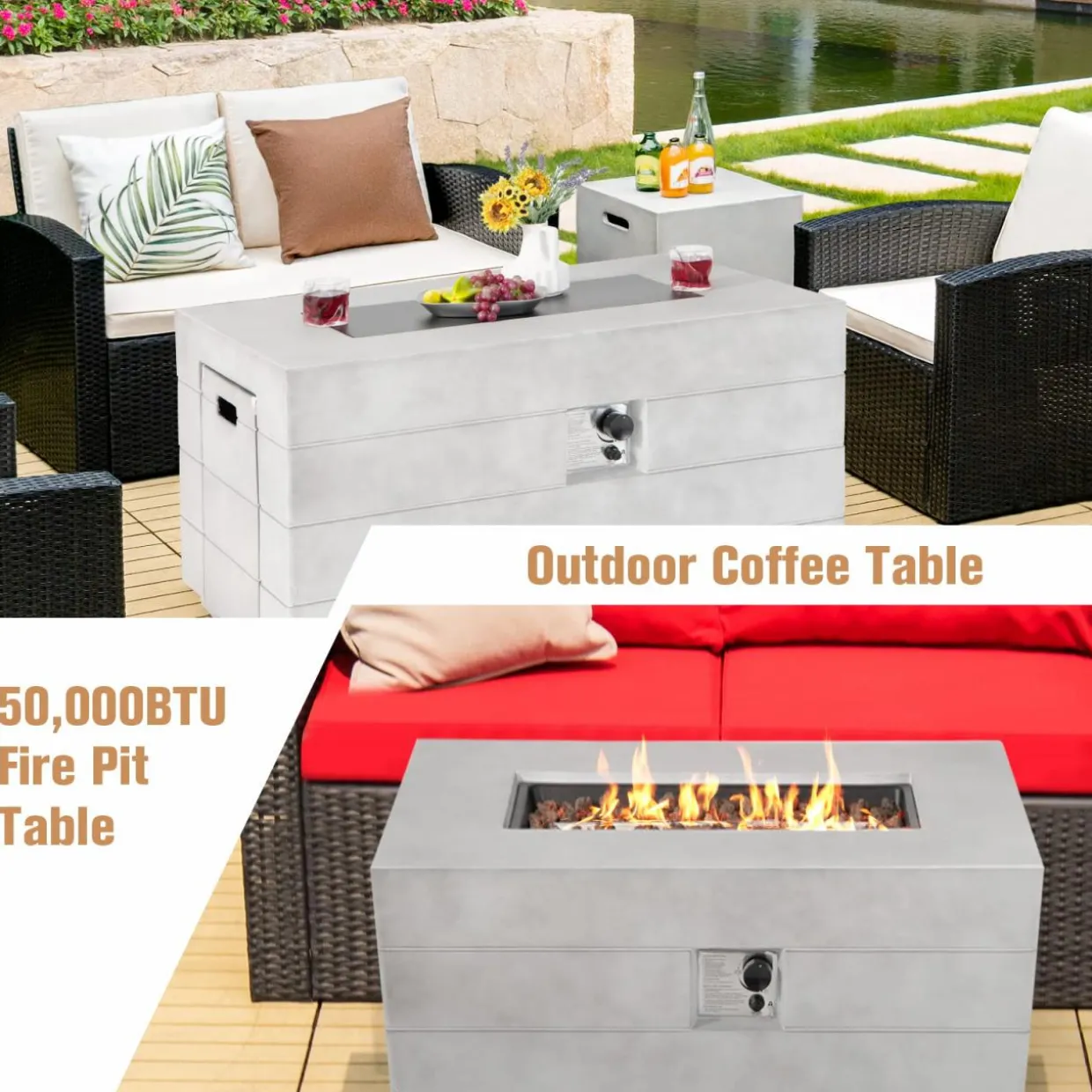 Tangkula 43-inch Concrete Propane Gas Fire Pit Table