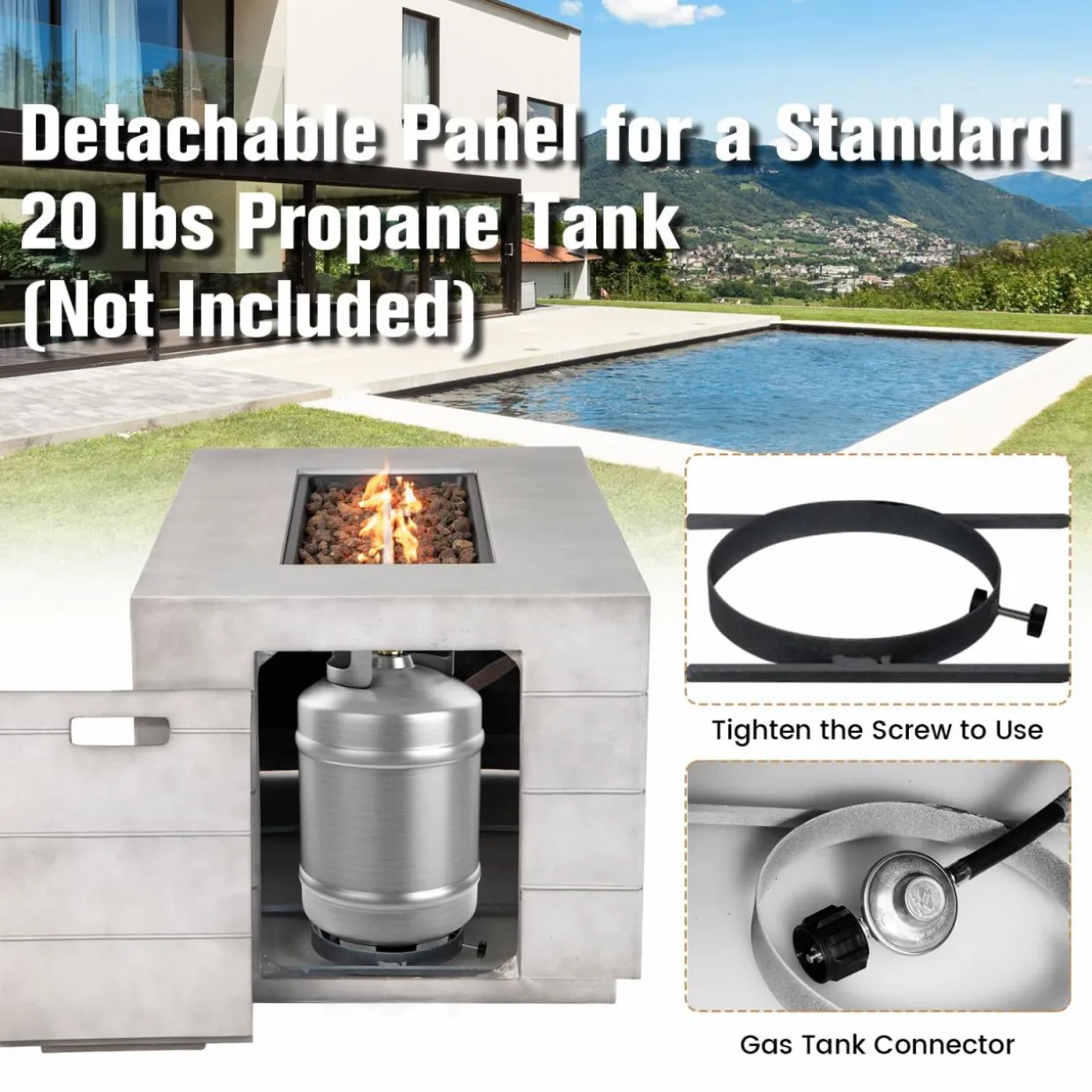 Tangkula 43-inch Concrete Propane Gas Fire Pit Table