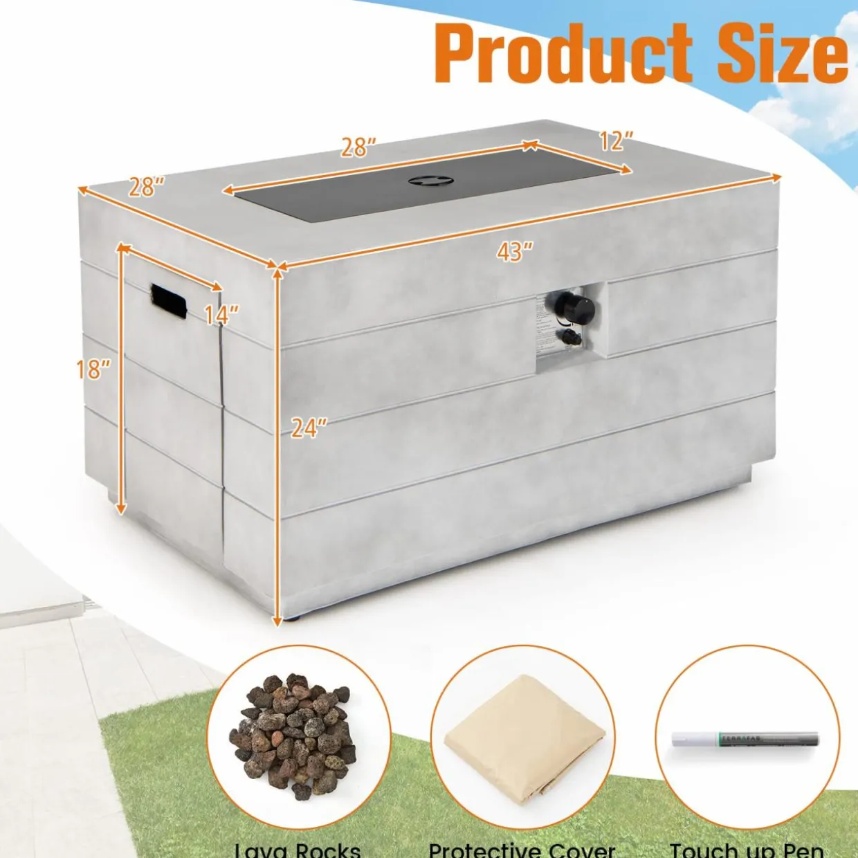 Tangkula 43-inch Concrete Propane Gas Fire Pit Table
