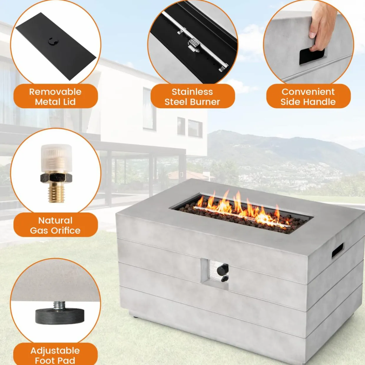 Tangkula 43-inch Concrete Propane Gas Fire Pit Table
