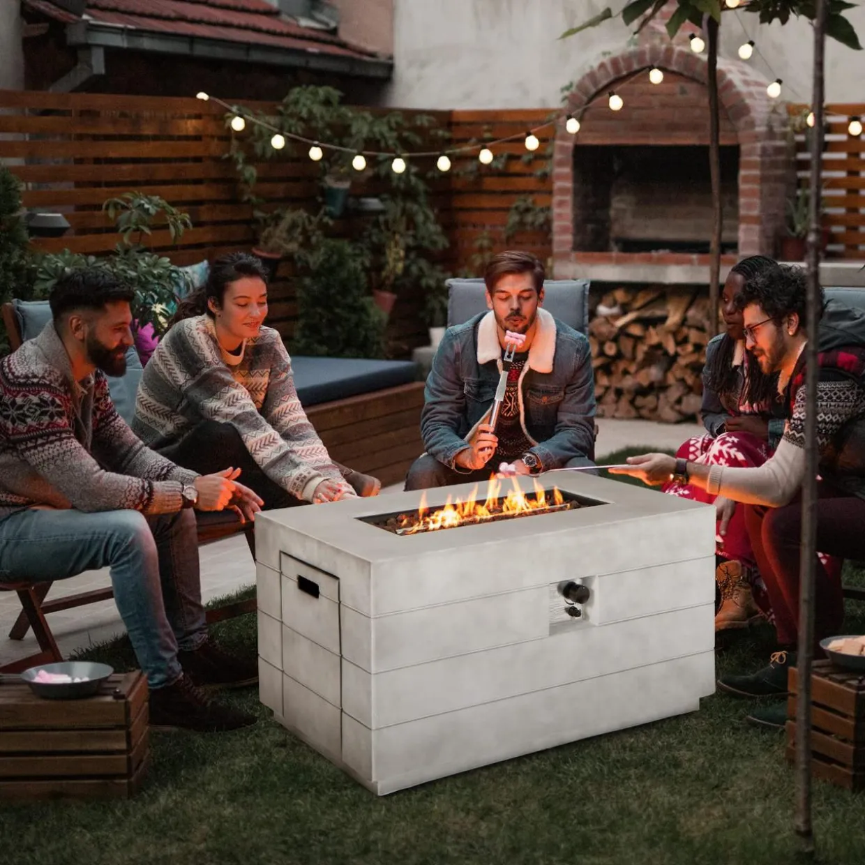 Tangkula 43-inch Concrete Propane Gas Fire Pit Table