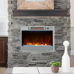 Tangkula 23-Inch Infrared Quartz Electric Fireplace Insert with Remote Control, 1500W Recessed Fireplace Heater with Thermostat