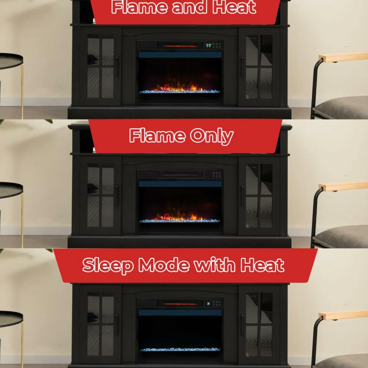 Tangkula 23-Inch Infrared Quartz Electric Fireplace Insert with Remote Control, 1500W