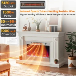 Tangkula 23-Inch Infrared Quartz Electric Fireplace Insert with Remote Control, 1500W Recessed Fireplace Heater with Thermostat