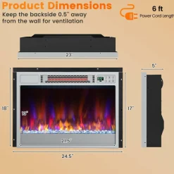 Tangkula 23-Inch Infrared Quartz Electric Fireplace Insert with Remote Control, 1500W Recessed Fireplace Heater with Thermostat