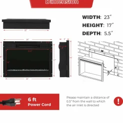 Tangkula 23-Inch Infrared Quartz Electric Fireplace Insert with Remote Control, 1500W