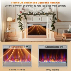 Tangkula 23-Inch Infrared Quartz Electric Fireplace Insert with Remote Control, 1500W Recessed Fireplace Heater with Thermostat