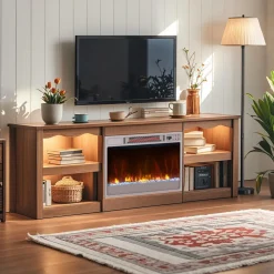Tangkula 23-Inch Infrared Quartz Electric Fireplace Insert with Remote Control, 1500W Recessed Fireplace Heater with Thermostat