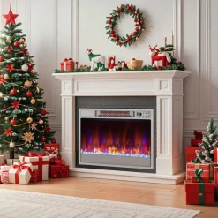Tangkula 23-Inch Infrared Quartz Electric Fireplace Insert with Remote Control, 1500W Recessed Fireplace Heater with Thermostat