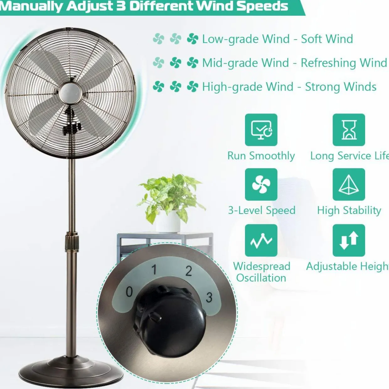 Tangkula 16-Inch Metal Pedestal Fan, Industrial Metal Standing Fan w/ Powerful Motor