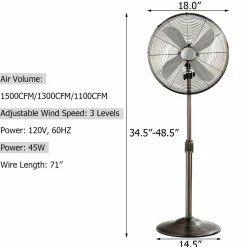 Tangkula 16-Inch Metal Pedestal Fan, Industrial Metal Standing Fan w/ Powerful Motor