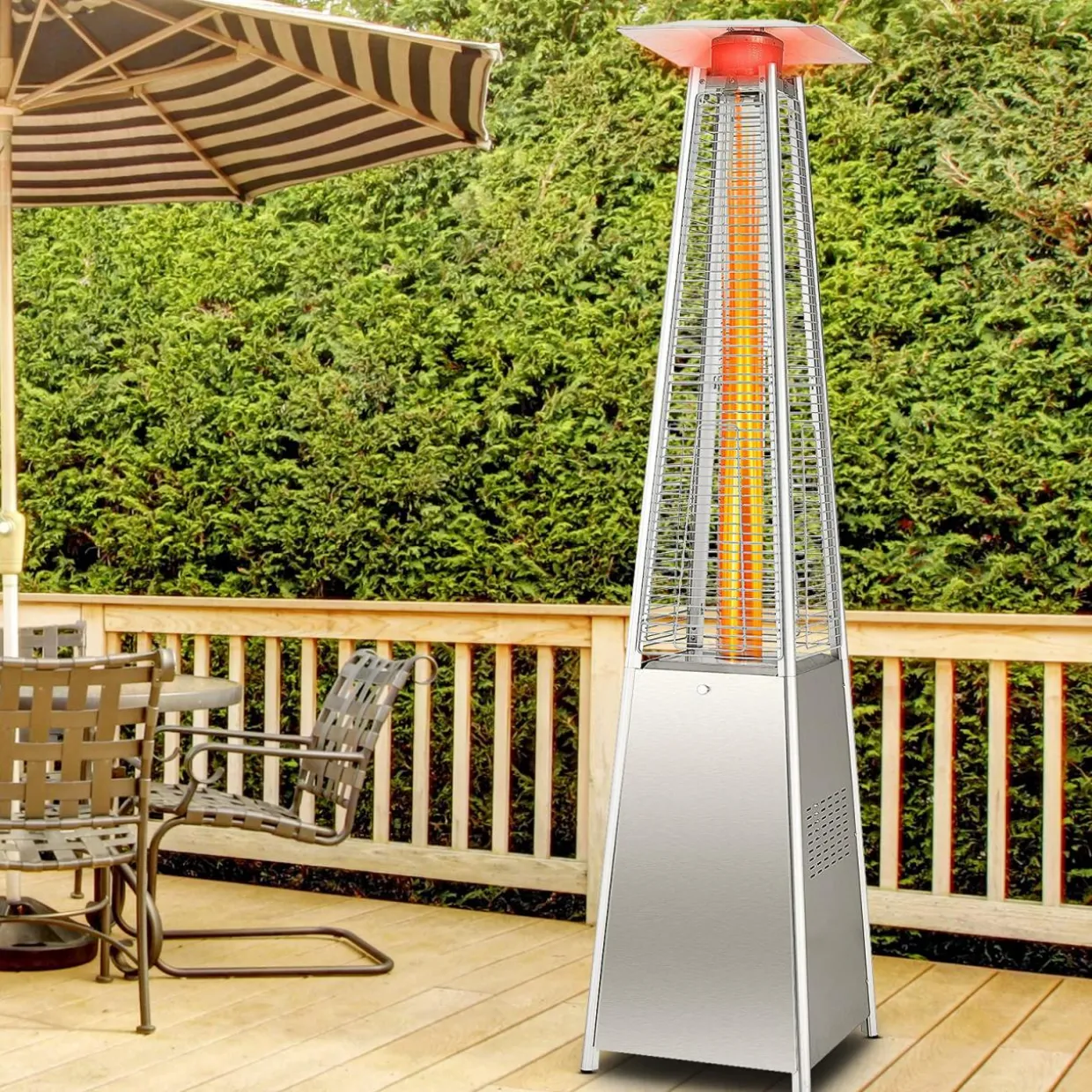 Tangkula 90-inch Outdoor Patio Heater, 42000 BTU Portable Pyramid Propane Heater with Wheels, Quartz Glass Tube