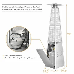 Tangkula 90-inch Outdoor Patio Heater, 42000 BTU Portable Pyramid Propane Heater with Wheels, Quartz Glass Tube