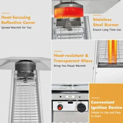 Tangkula 90-inch Outdoor Patio Heater, 42000 BTU Portable Pyramid Propane Heater with Wheels, Quartz Glass Tube