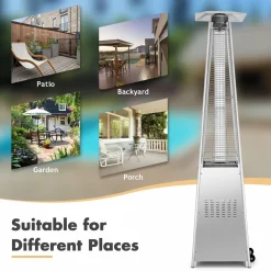 Tangkula 90-inch Outdoor Patio Heater, 42000 BTU Portable Pyramid Propane Heater with Wheels, Quartz Glass Tube