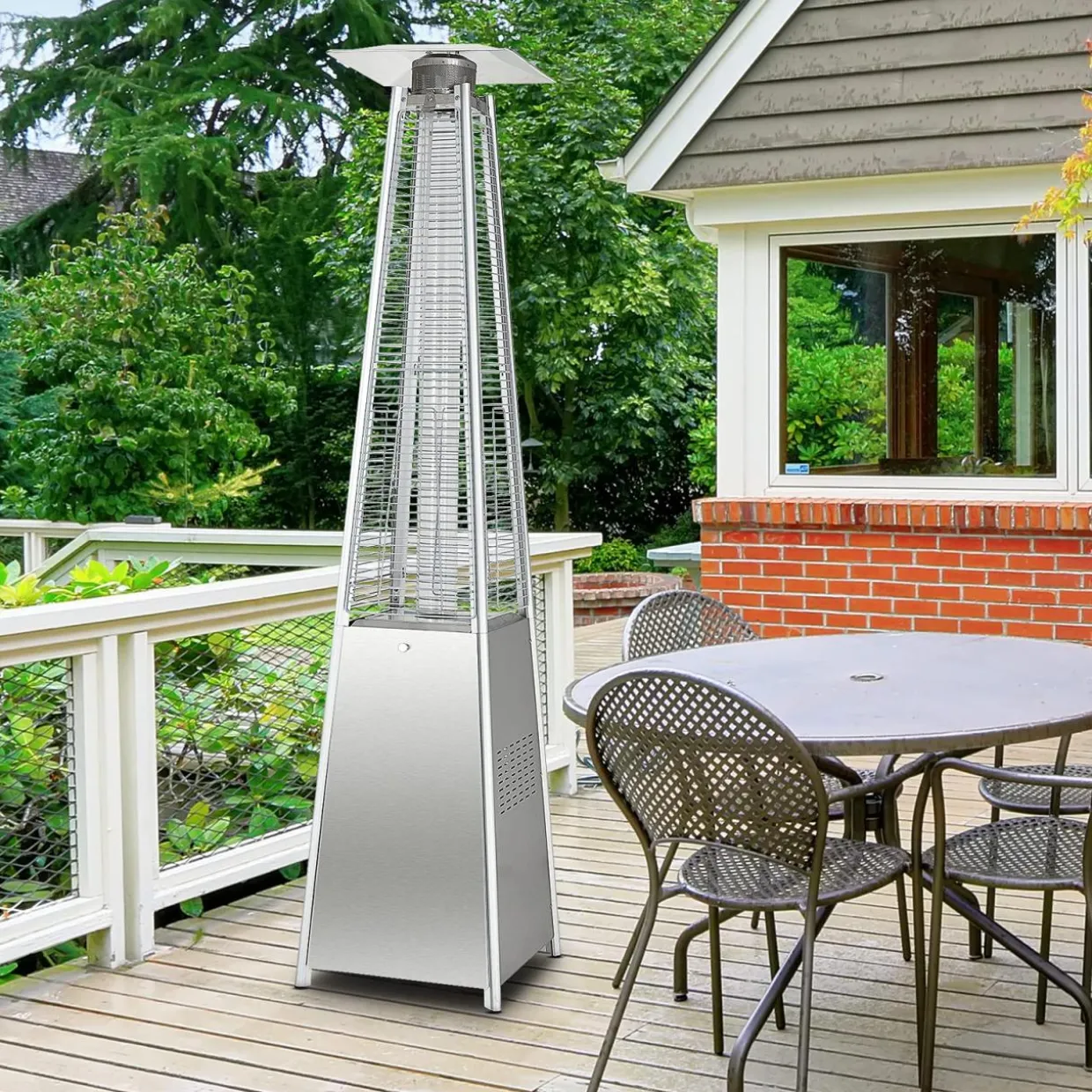 Tangkula 90-inch Outdoor Patio Heater, 42000 BTU Portable Pyramid Propane Heater with Wheels, Quartz Glass Tube