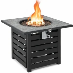 Tangkula 32-Inch Outdoor Propane Fire Pit Table, Patiojoy 50,000 BTU Square Gas Fire Pit with Ore Powder Tabletop