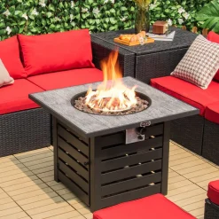 Tangkula 32-Inch Outdoor Propane Fire Pit Table, Patiojoy 50,000 BTU Square Gas Fire Pit with Ore Powder Tabletop