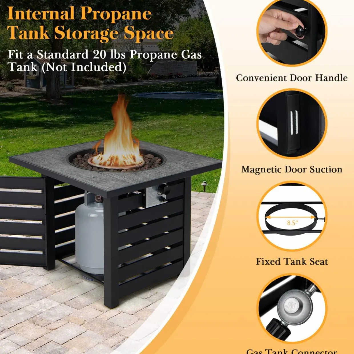Tangkula 32-Inch Outdoor Propane Fire Pit Table, Patiojoy 50,000 BTU Square Gas Fire Pit with Ore Powder Tabletop
