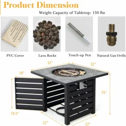 Tangkula 32-Inch Outdoor Propane Fire Pit Table, Patiojoy 50,000 BTU Square Gas Fire Pit with Ore Powder Tabletop