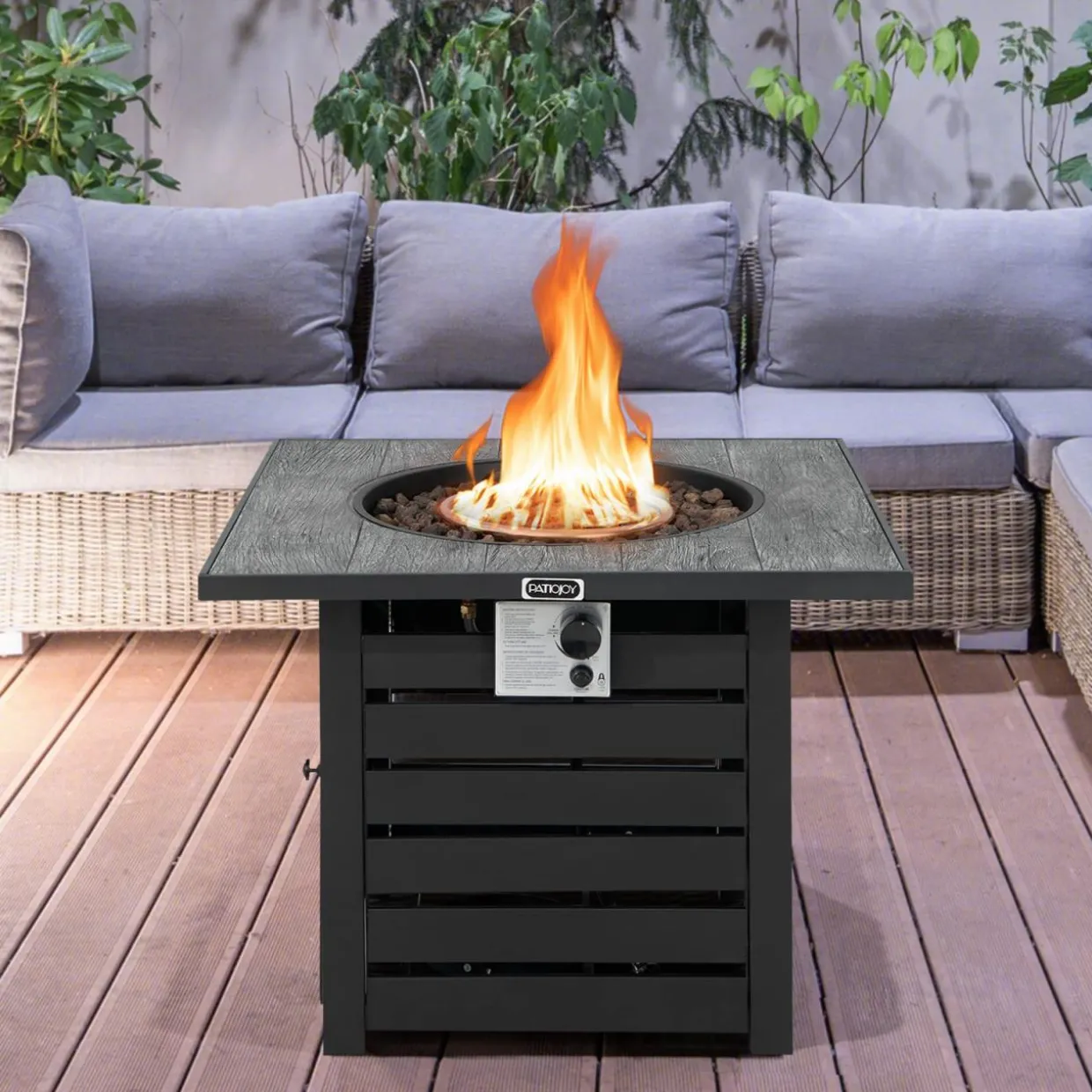 Tangkula 32-Inch Outdoor Propane Fire Pit Table, Patiojoy 50,000 BTU Square Gas Fire Pit with Ore Powder Tabletop