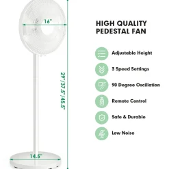 Tangkula 16-Inch Pedestal Fan with Remote Control