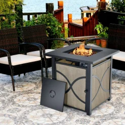 Tangkula 25-Inch Propane Fire Pit Table, 40,000 BTU Auto Ignition Gas Fire Table with Removable Lid