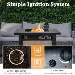 Tangkula 25-Inch Propane Fire Pit Table, 40,000 BTU Auto Ignition Gas Fire Table with Removable Lid