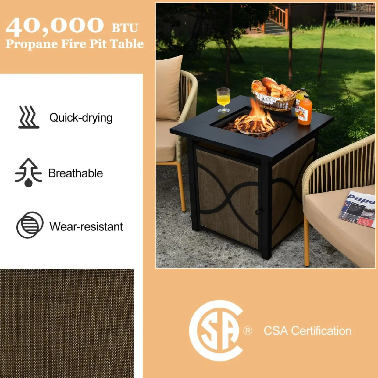 Tangkula 25-Inch Propane Fire Pit Table, 40,000 BTU Auto Ignition Gas Fire Table with Removable Lid