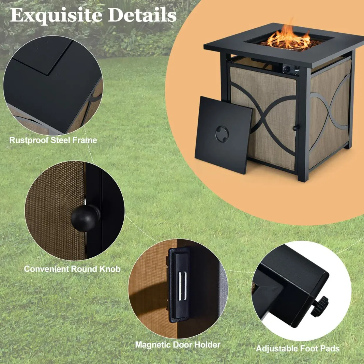Tangkula 25-Inch Propane Fire Pit Table, 40,000 BTU Auto Ignition Gas Fire Table with Removable Lid