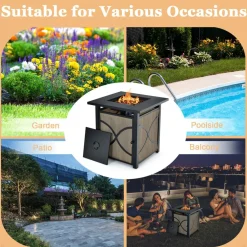 Tangkula 25-Inch Propane Fire Pit Table, 40,000 BTU Auto Ignition Gas Fire Table with Removable Lid