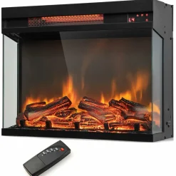 Tangkula 23-Inch 3-Sided Electric Fireplace Insert with Remote Control
