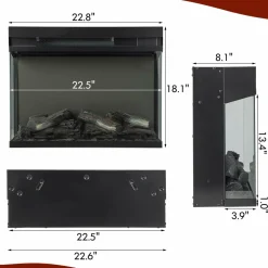 Tangkula 23-Inch 3-Sided Electric Fireplace Insert with Remote Control