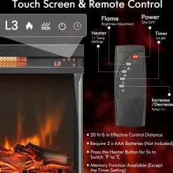 Tangkula 23-Inch 3-Sided Electric Fireplace Insert with Remote Control