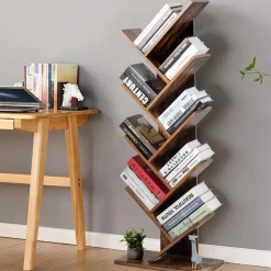 Tangkula 55-Inch Tree Bookshelf, 9-Shelf Free Standing Tree Bookcase(Rustic Brown)