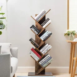 Tangkula 55-Inch Tree Bookshelf, 9-Shelf Free Standing Tree Bookcase(Rustic Brown)