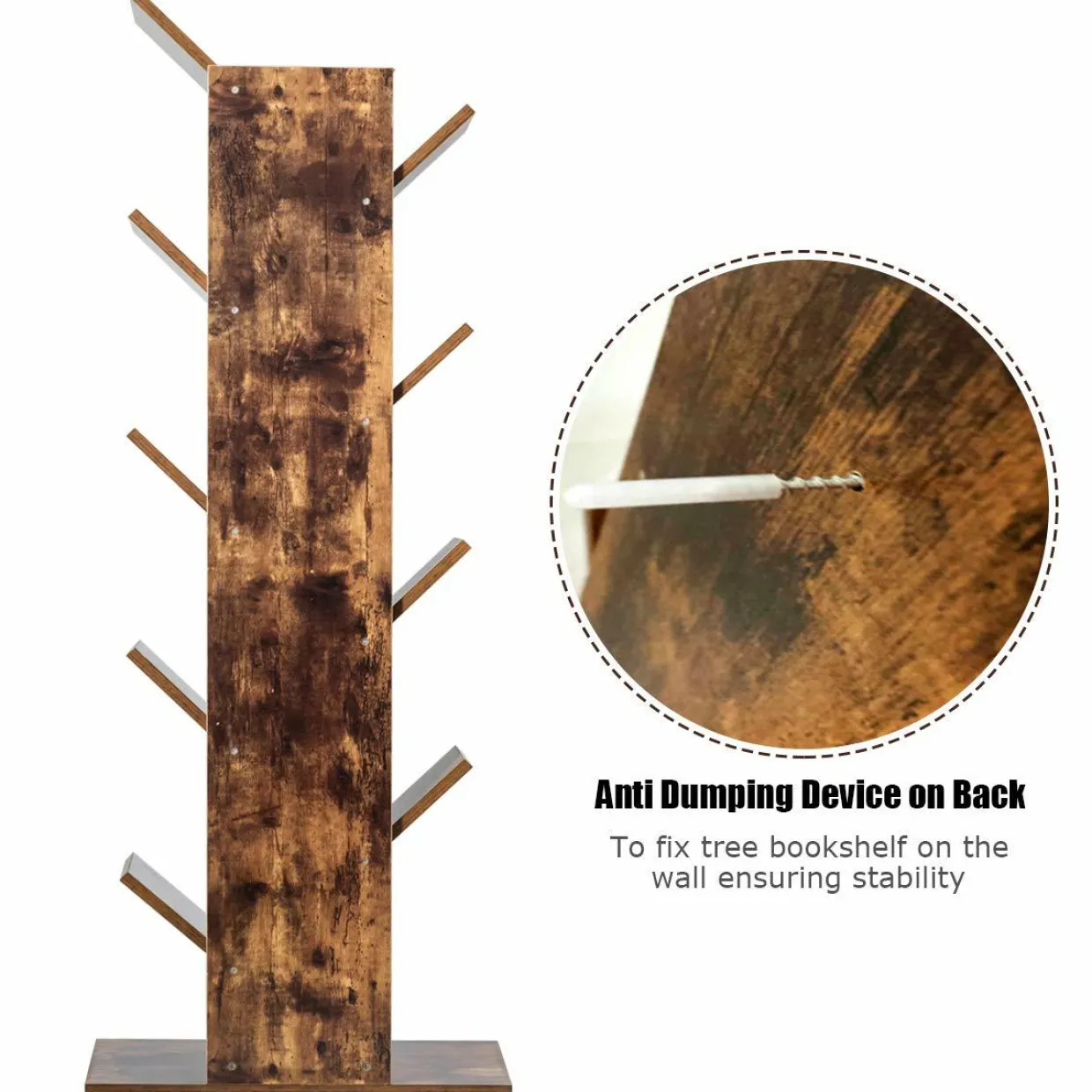Tangkula 55-Inch Tree Bookshelf, 9-Shelf Free Standing Tree Bookcase(Rustic Brown)