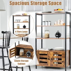 Tangkula Industrial Bookshelf and Bookcase, with 3 Shelves and 2 Louvered Doors,Rustic Brown