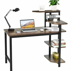 Tangkula Industrial Computer Desk with 4-Tier Storage Shelves