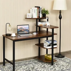 Tangkula Industrial Computer Desk with 4-Tier Storage Shelves