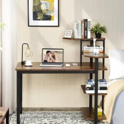 Tangkula Industrial Computer Desk with 4-Tier Storage Shelves