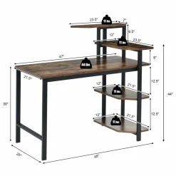 Tangkula Industrial Computer Desk with 4-Tier Storage Shelves
