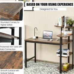 Tangkula Industrial Computer Desk with 4-Tier Storage Shelves
