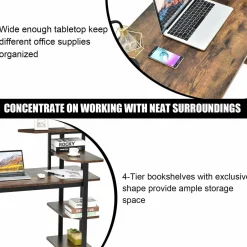 Tangkula Industrial Computer Desk with 4-Tier Storage Shelves