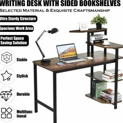 Tangkula Industrial Computer Desk with 4-Tier Storage Shelves