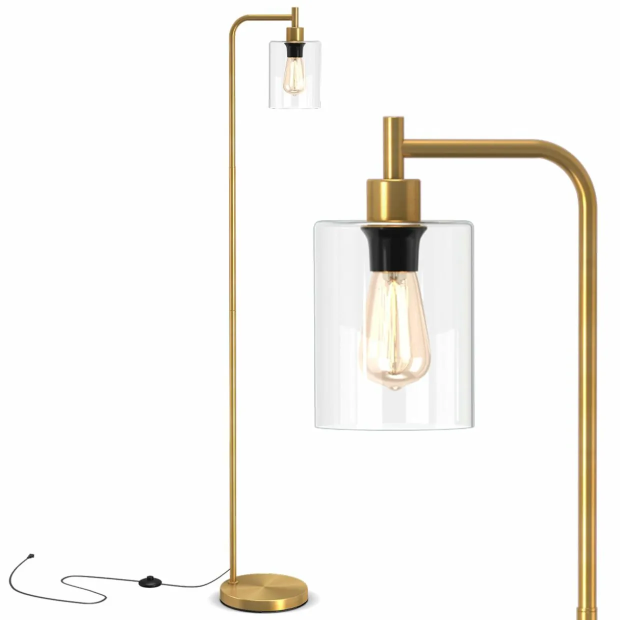 Tangkula Industrial Floor Lamp, Modern Standing Lamp with Hanging Glass Lampshade & Foot Switch
