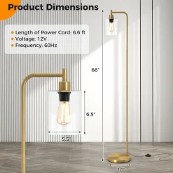 Tangkula Industrial Floor Lamp, Modern Standing Lamp with Hanging Glass Lampshade & Foot Switch