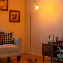 Tangkula Industrial Floor Lamp, Modern Standing Lamp with Hanging Glass Lampshade & Foot Switch